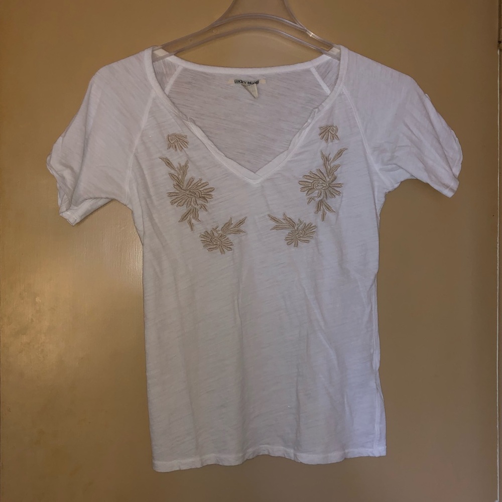 LUCKY BRAND Embroidered V-neck Top Size Small